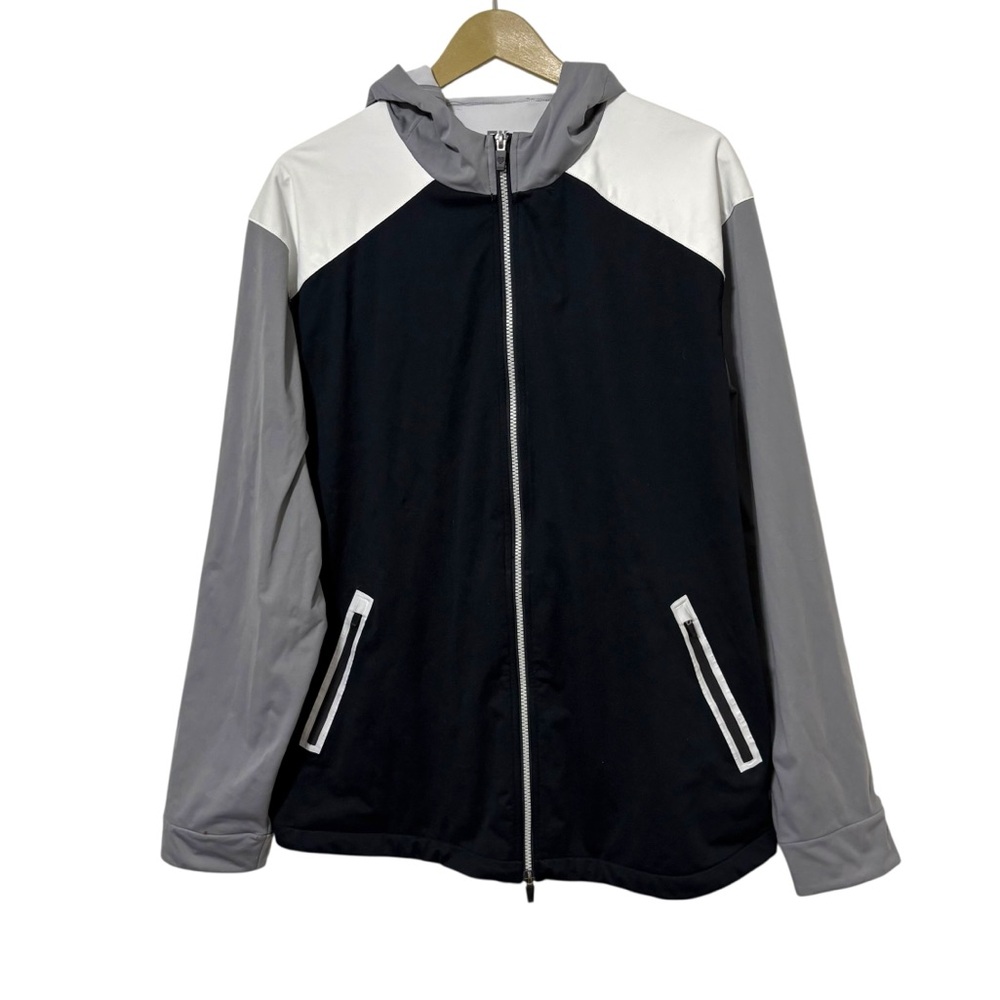 Graham Luxe Mens Golf Windbreaker Jacket Black Grey White Fell Zip Preppy Travel